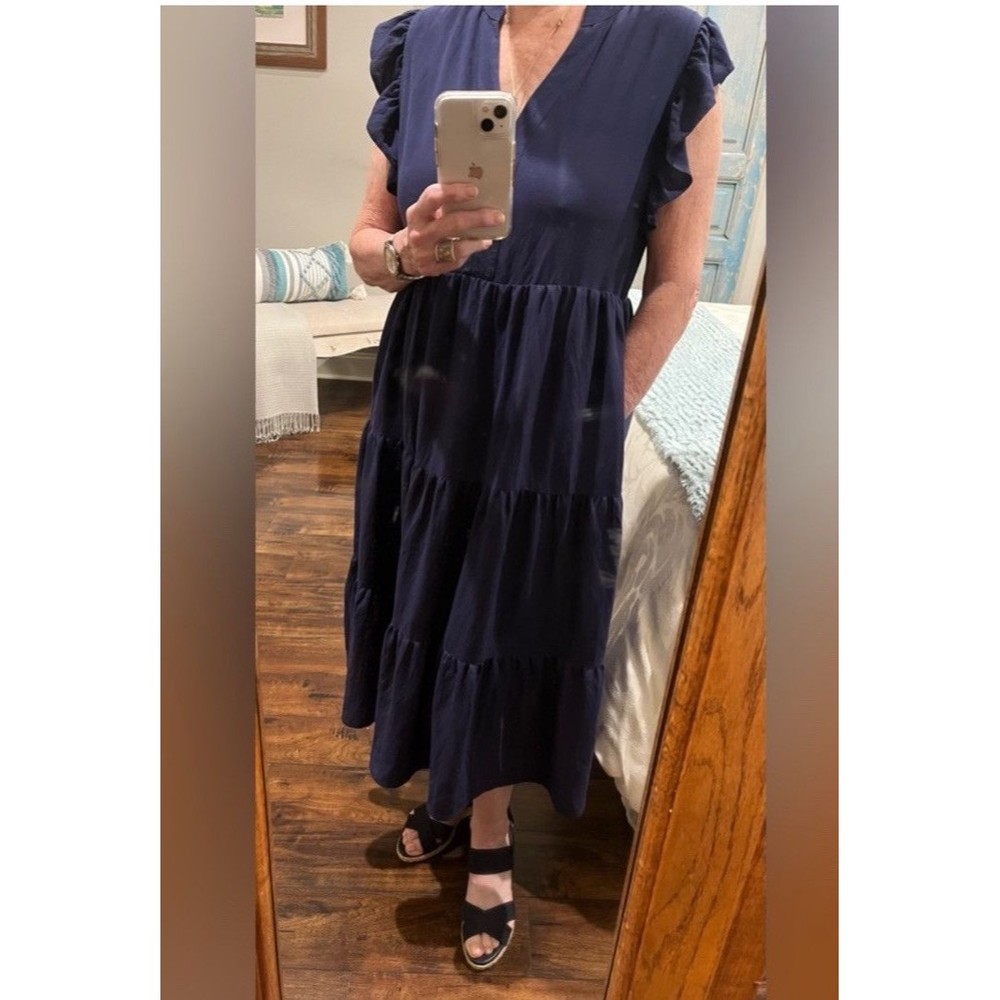 Entro Women’s Size Large Navy Blue Lagenlook Tiered Modest Tent Cottagecore Farm